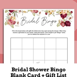 Bingo de despedida de soltera en blanco imprimible / Plantilla en blanco y lista de regalos de bonificación / Juego de regalos de despedida de soltera / Juego de bingo de descarga digital
