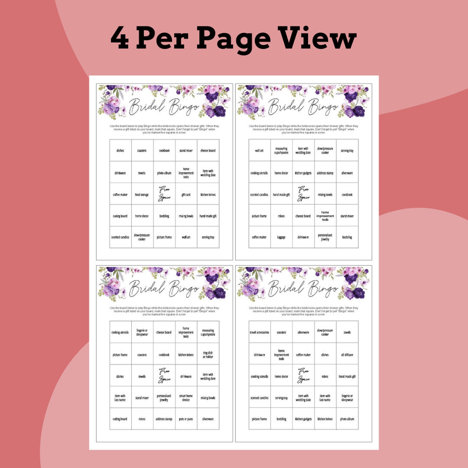 Printable Bridal Shower Bingo Set of 100 Cards Blank Template Wedding ...