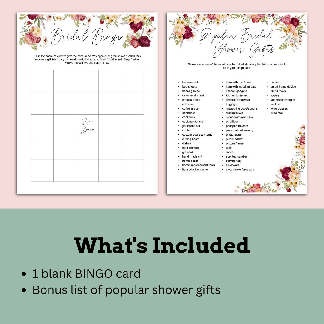 Blank Bridal Shower Bingo Printable | Blank Template and Bonus Gift ...