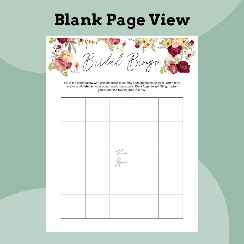 Printable Blank Bridal Shower Bingo
