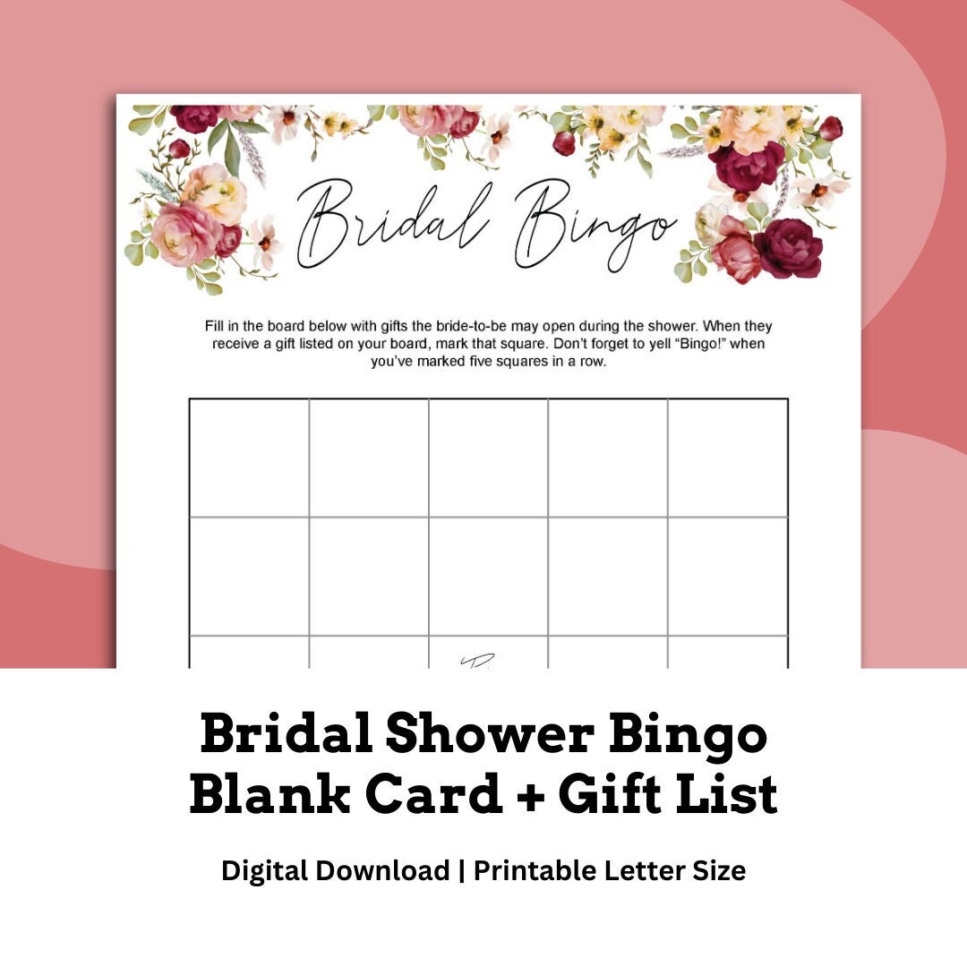 Blank Bridal Shower Bingo Printable | Blank Template and Bonus Gift