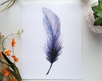 Blue Feather Watercolor Print | Bird Plume Illustration (Digital Download)