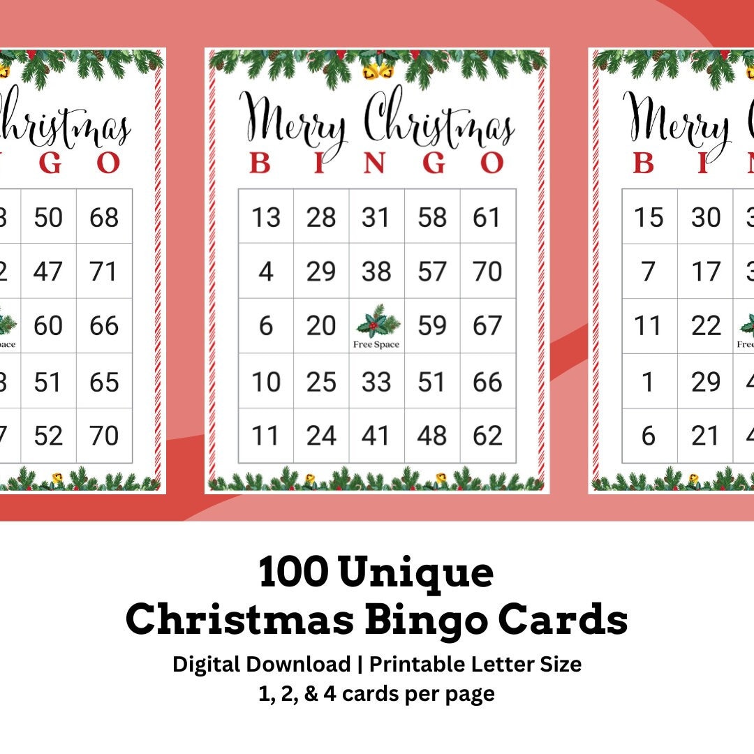 Printable Christmas Bingo Cards Set of 100 | Digital Download Bingo Game | Classic Holiday Party Game - Etsy printable-christmas-bingo-cards-set-of-100-digital-download-bingo-game-classic-holiday-party-game-etsy