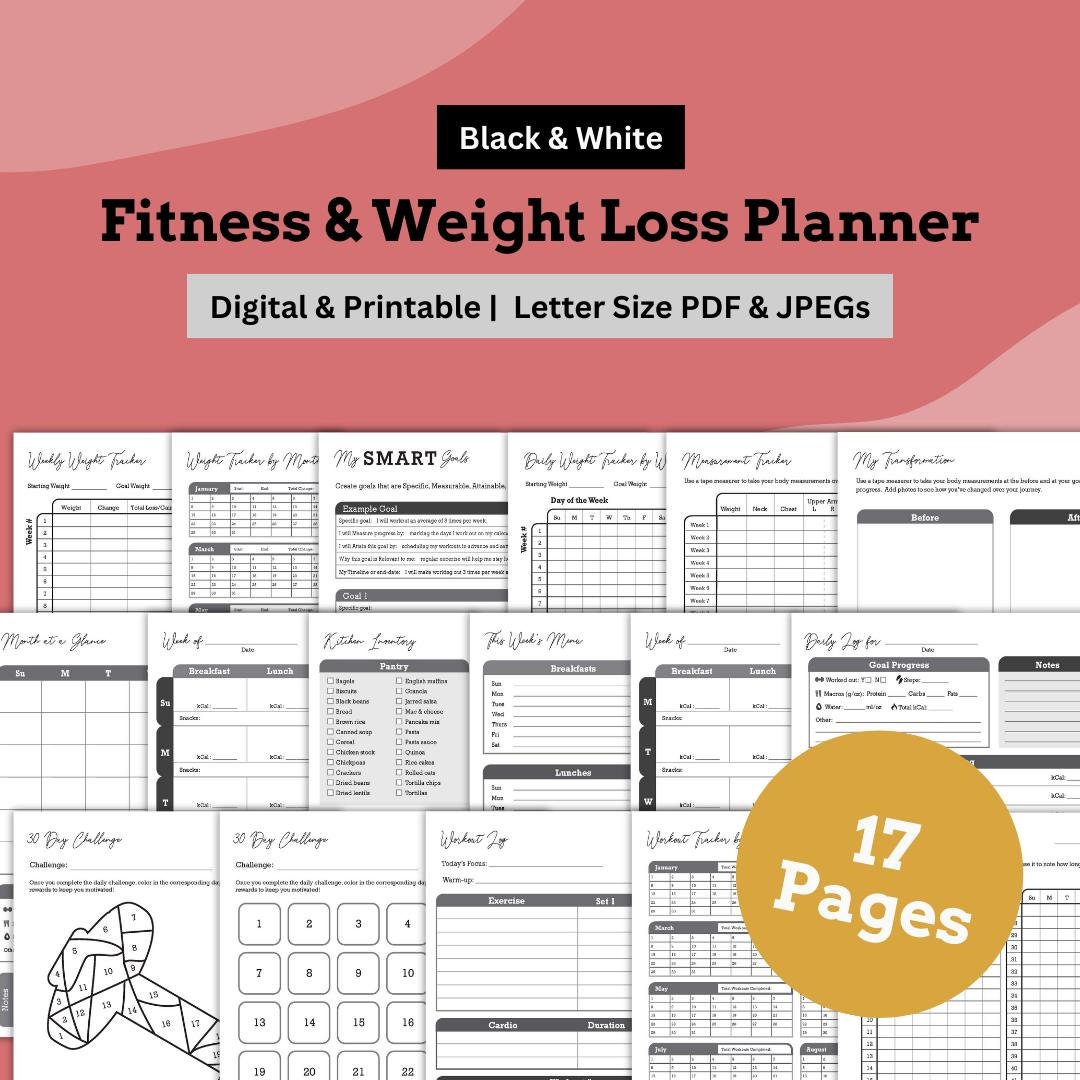 Printable Fitness and Weight Loss Planner, Meal and Workout Tracker ...