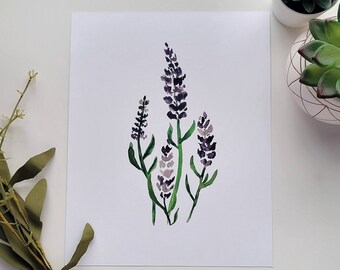 8x10 Lavender Art Print | Simple Lavender Watercolor Painting | Botanical Wall Art | Minimalist Lavender Wall Art