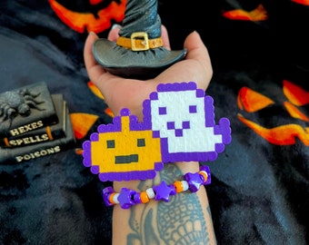Halloween spooky ghost kandi bracelet set perler beaded bracelet