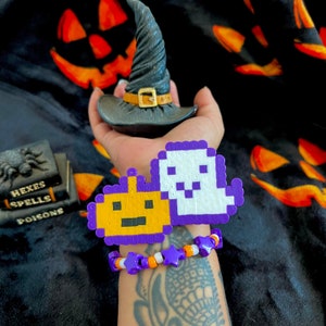 Halloween spooky ghost kandi bracelet set perler beaded bracelet