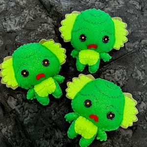 Handmade swamp monster felt doll spooky Halloween plush creature