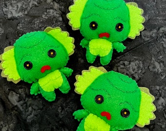 Handmade swamp monster felt doll spooky Halloween plush creature