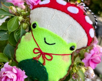 Mushroom frog plush ornament handmade frog plush felt doll