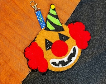 Handmade Halloween clown jack-o-lantern bag charm keychain felt accessories
