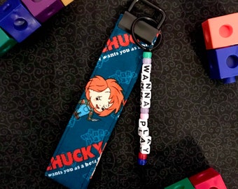 Child’s Play Chucky keychain key fob mini lanyard horror print beaded accessories