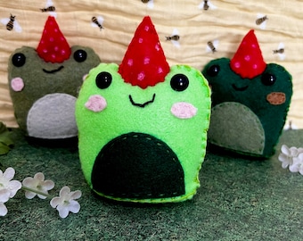 Handmade frog plush with mushroom hat stuffed animal plush