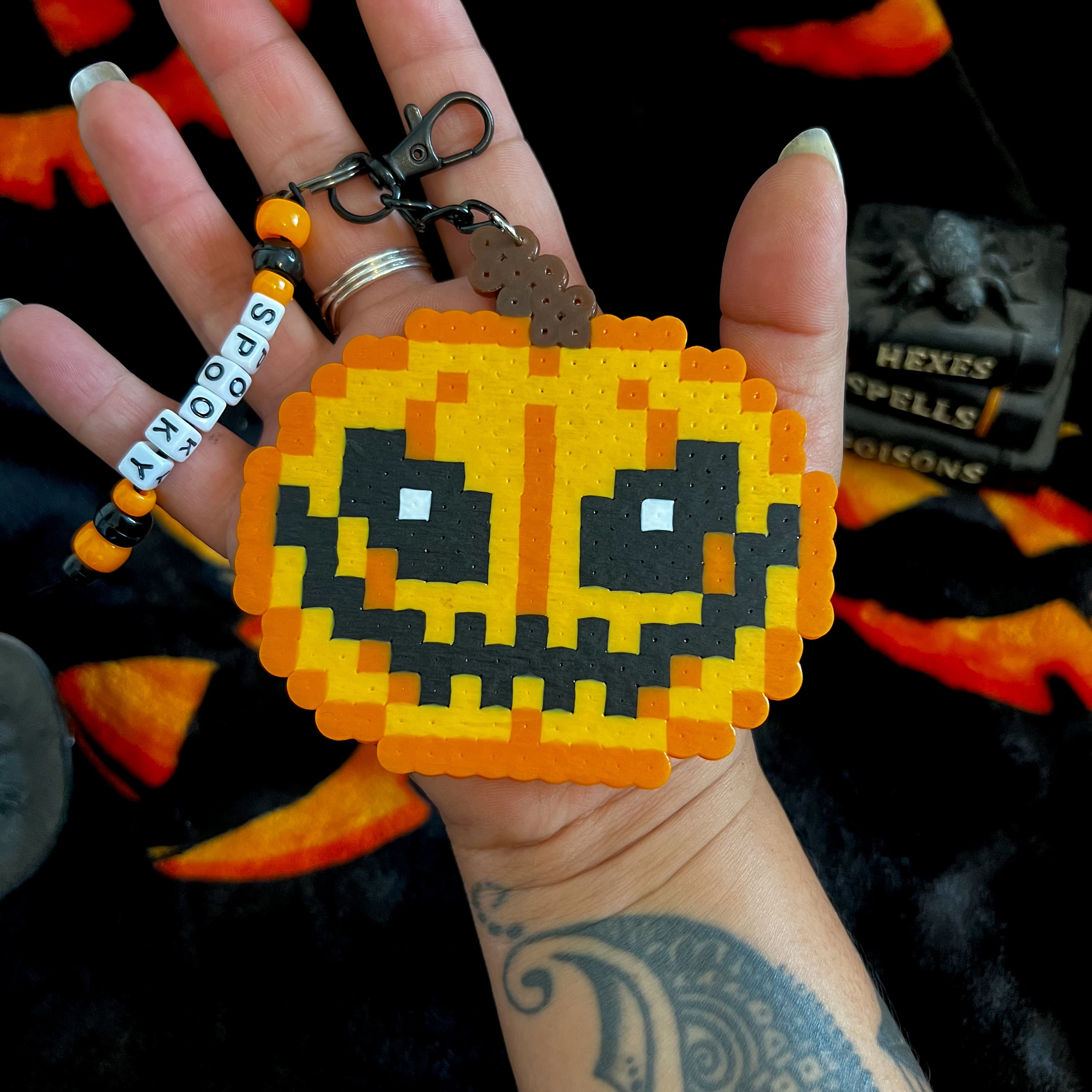 Halloween Jack-o-lantern Perler Beaded Keychain Bag Charm Spooky