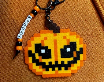 Halloween jack-o-lantern perler beaded keychain bag charm spooky accessories