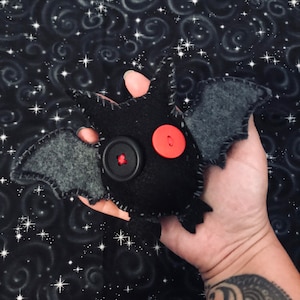 Black bat Halloween felt plush doll vampire bat goth doll