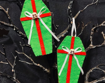 Coffin ornaments spooky Christmas decor handmade creepmas ornament set