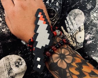 Horror final girl beaded bracelet set Halloween kandi knife jewelry