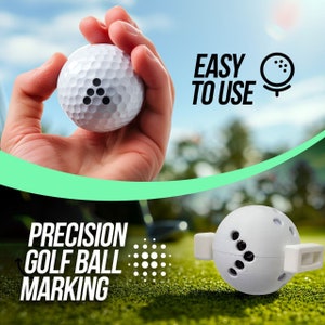 May include: White golf ball marker with a black triangle design. The marker is easy to use and provides precision marking for golf balls. The text "EASY TO USE" and "PRECISION GOLF BALL MARKING" is visible in the image.