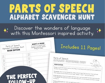 Parts of Speech Scavenger Hunt Game | Elementary Language Activity | Montessori Language Follow-Up