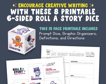 Story Elements Dice Game with Graphic Organizer | Roll a Story | Story Starters