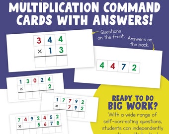 Printable Multiplication Command Cards | Montessori Math Material | Multiplication | Elementary Resource | Answers Included