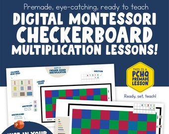 Pre-made Montessori Digital Multiplication Lessons | Montessori Material | Chequerboard Checkerboard | Montessori Math Curriculum