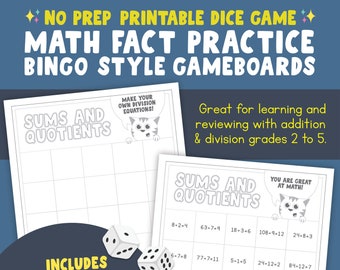 Addition and Division Fact Practice with BINGO | Math Fact Fluency Board Game