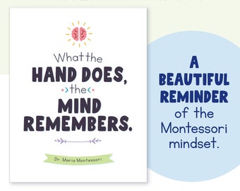 Motivational Classroom Poster | Hand + Mind Montessori Quote | Wall Art