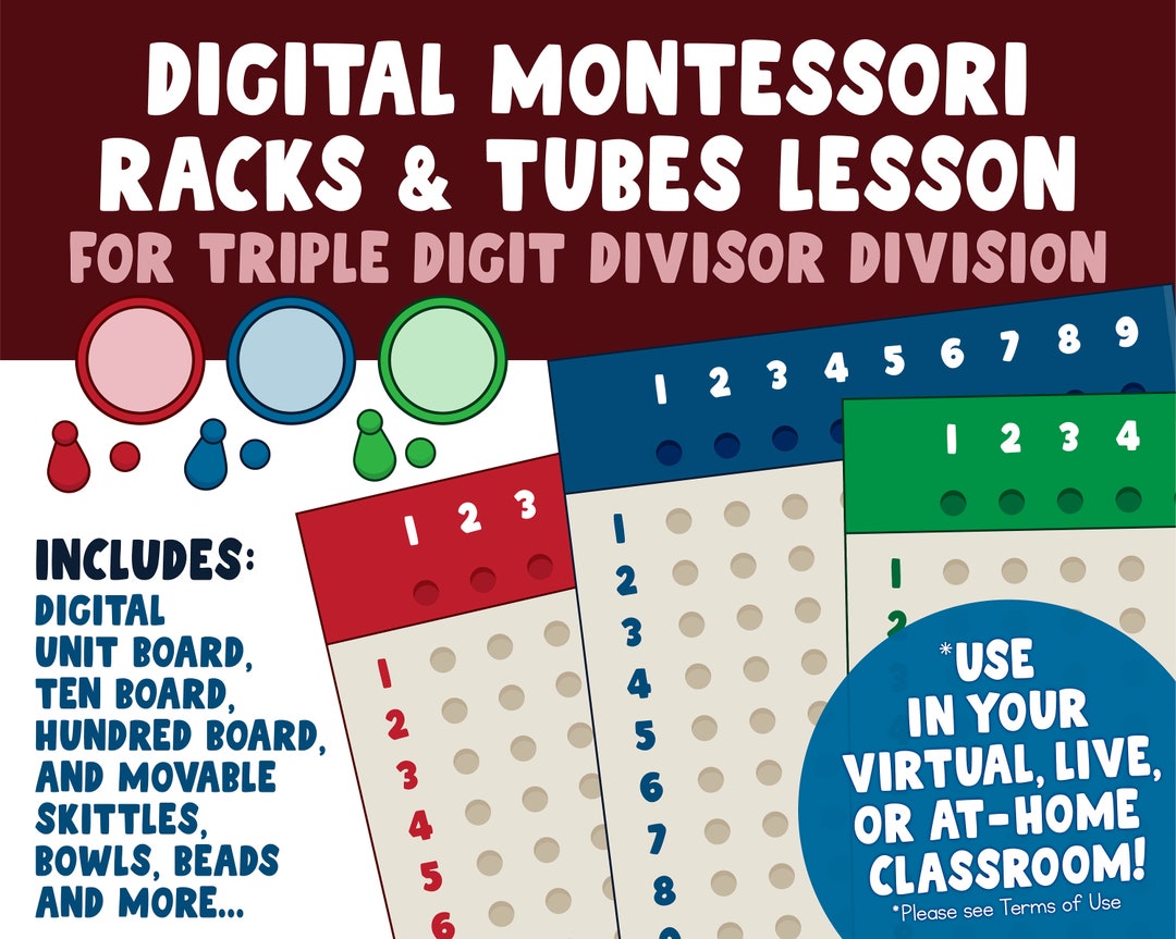Montessori Digital Division Lesson Racks and Tubes Triple Digit Board