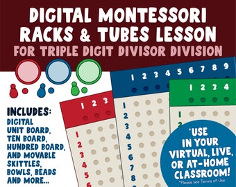 Montessori Digital Division Lesson | Racks and Tubes Triple Digit Board | Montessori Online Math Curriculum | Teaching Montessori Division