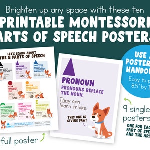Posters des parties du discours Montessori avec symboles grammaticaux | 10 affiches imprimables