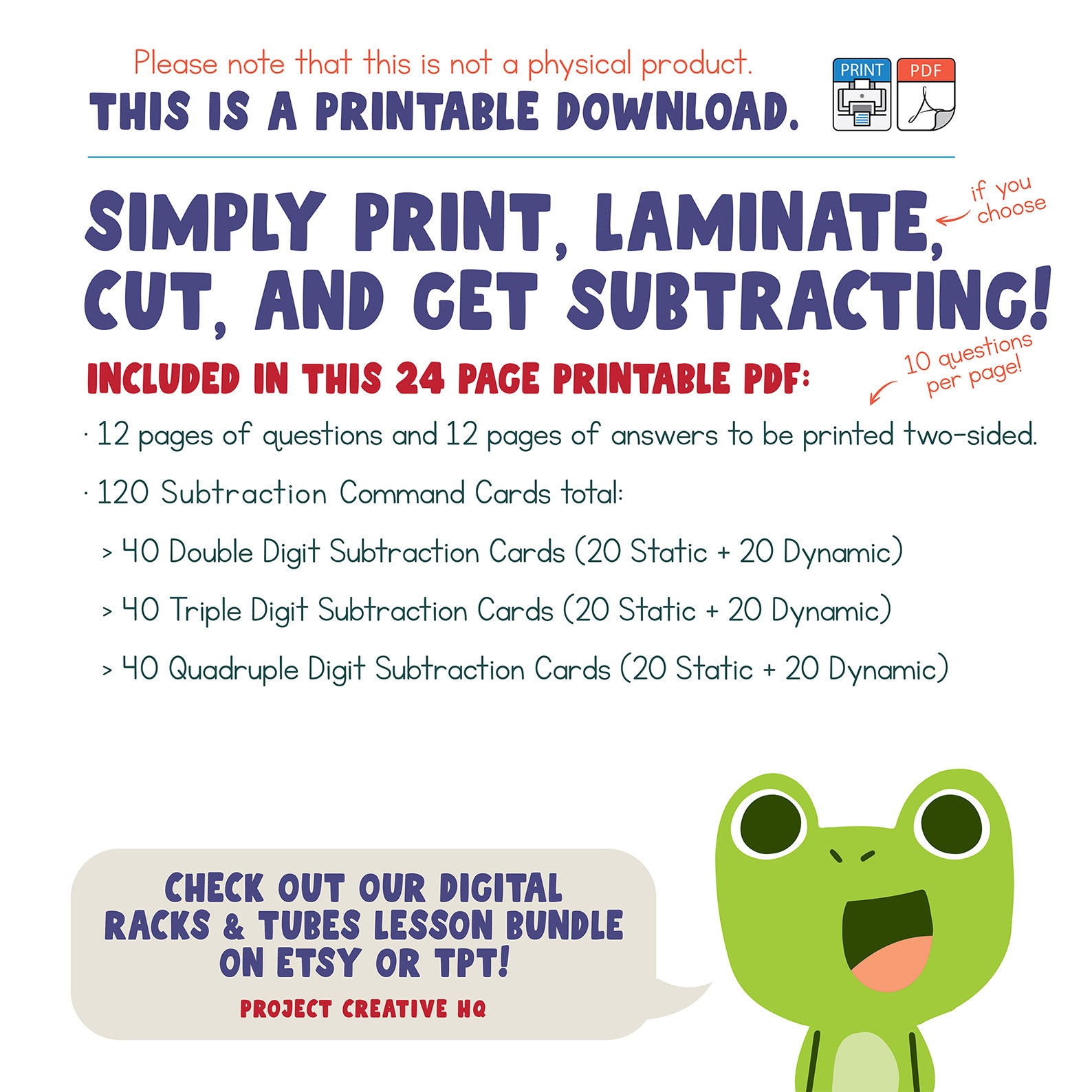 Printable Static & Dynamic Subtraction Command Cards | Montessori Math ...