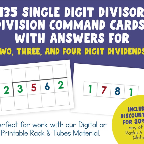 Printable Division Command Cards | Elementary Math Operations Task Cards | Montessori Math Curriculum | Practice Long Division | Task Cards