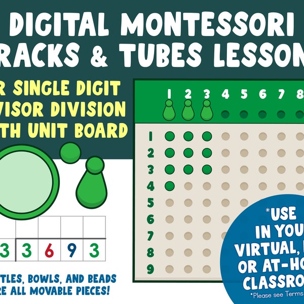 Montessori Digital Division Lesson | Racks and Tubes Single Digit Board | Montessori Online Math Curriculum | Google Slides & PowerPoint |