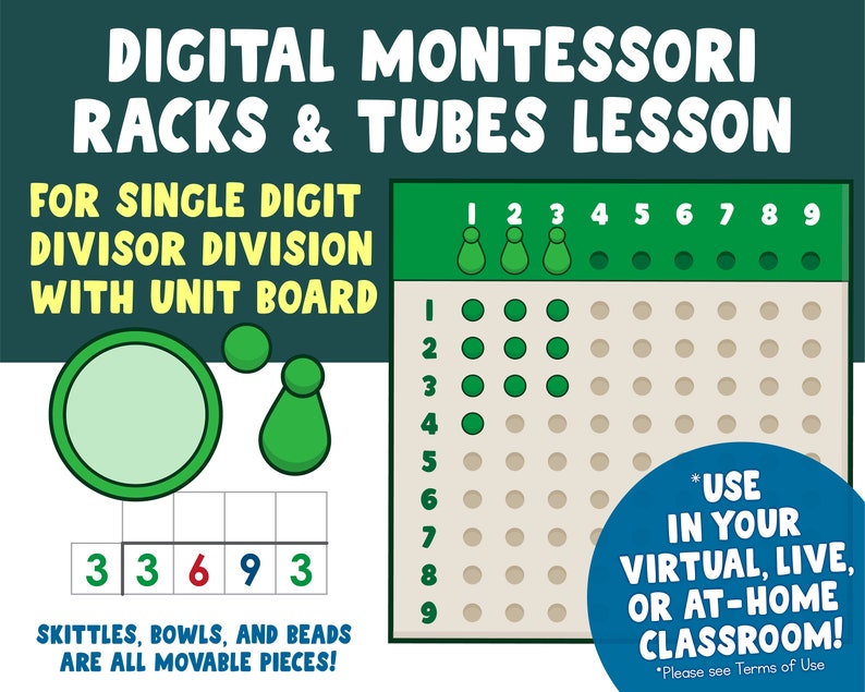 Montessori Digital Division Lesson Racks and Tubes Single Digit Board Montessori Online Math