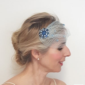 Blue Fascinator, Blue Rhinestone Fascinator, Something Blue, Blue Bridal Fascinator, Blue Wedding Fascinator, Blue Bridal Accessories,