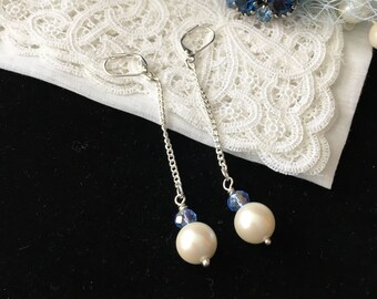 Drop pearl and crystal earrings, Drop pearls , Pearl earrings, Pearl and crystal earrings, White  pearl earrings, Dangle pearl earrings