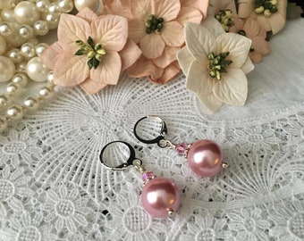 Pärlörhängen, Rosa pärlörhängen, Silver- och rosa pärlörhängen, Rosa pärl- och kristallörhängen, Rosa örhängen, Vardagliga pärlörhängen