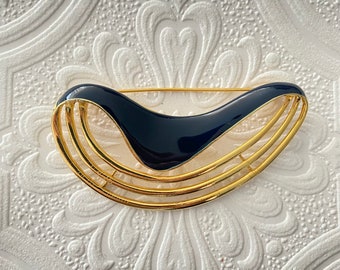 Statement brooch, Gold statement brooch, Avant garde brooch, Large statement brooch, Navy statement brooch, Signed Butler brooch, Butler pin