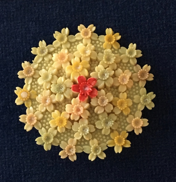 Vintage brooch, Celluloid brooch, Vintage floral b