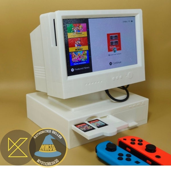 Support rétro pour ordinateur avec tiroirs pour cartouches de jeu et contrôleur - OLED et original - Présentoir - Frais de livraison réduits