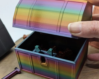 3D Printed Locking Treasure Chest for Dice Storage or Other Specials Treasures - Choose Key Type and Colours - Discounted Shipping Applied