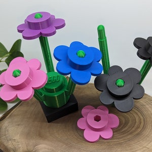 Large Building Brick Inspired Flowers | 3D printed | Home Office Desk Decor | A Classic, Retro Inspired Unique Throw-back Gift