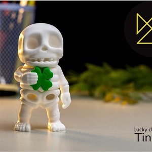Articulating Cartoon Skeleton Holding 4 Leaf Clover - St. Patrick’s Day Toy - Keychain - Gothic Creepy Cute, Every Season is Spooky Season!