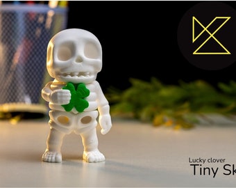 Articulating Cartoon Skeleton Holding 4 Leaf Clover - St. Patrick’s Day Toy - Keychain - Gothic Creepy Cute, Every Season is Spooky Season!