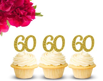 60th Cupcake Toppers Etsy