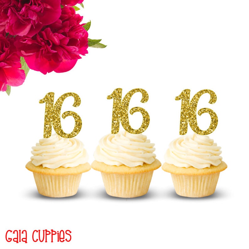 16th Birthday Cupcake Toppers 16 Cupcake Topper 16th Etsy
