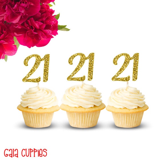 21 Cupcake Toppers 21st Birthday Decorations 21st Birthday Etsy