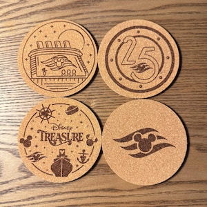 Disney Cruise Cork Drink Coasters, Disney Cruise line, Fish Extender gifts, FEG, set of 4